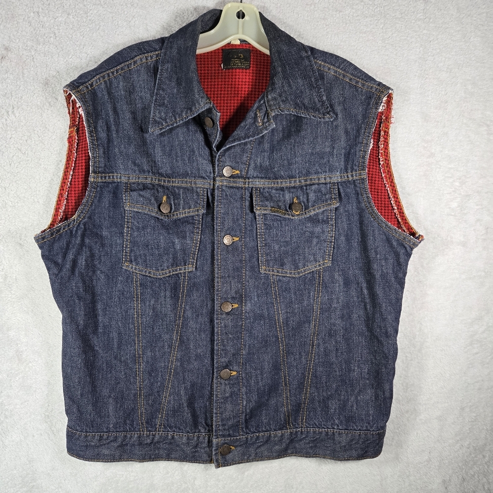 Roebucks Vintage 60's Sears Denim Vest Jacket Selvedge Size 44 Tall Lined Blue